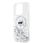 Karl Lagerfeld Liquid Glitter Choupette Head MagSafe Zadní Kryt pro iPhone 15 Pro Transparent, KLHMP15LLGCHSGH