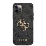 Guess PU 4G Metal Logo Zadní Kryt pro iPhone 12/12 Pro Grey, GUHCP12M4GMGGR