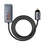 Baseus  Rychlá Nabíječka do Auta s Prodlužovacím Kabelem 120W 3x USB +1xUSB-C Gray, CCBT-B0G