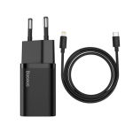 Baseus  Super Si Quick Nabíječka USB-C 20W + Simple Wisdom Data Kabel USB-C to iP 1m Black, TZCCSUP-B01