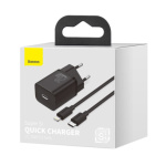 Baseus  Super Si Quick Nabíječka USB-C 20W + Simple Wisdom Data Kabel USB-C to iP 1m Black, TZCCSUP-B01