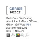 Svítidlo Nova Luce CERISE R TOP GREY stropní, IP 54, GU10, 9020021