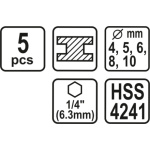 Sada vrtáků na kov 5ks HSS 1/4", TO-21650