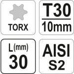 Bit 10 mm T30 x 30mm torx, YT-04051