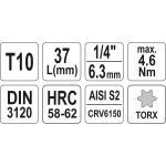Nástavec 1/4" bit Torx T10, YT-04302