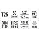 Nástavec 1/2" bit Torx T25, YT-04311