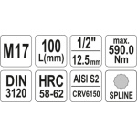 Nástavec prodloužený 1/2" bit vícezubý M17, YT-04357