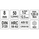 Nástavec  1/2" bit Imbus H8, YT-04384