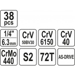 Gola sada 1/4" 38 ks XS, YT-14471