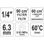 Regulátor tlaku vzduchu 1/4", max. 0,93MPa, s filtrem (90ccm) a přimazáváním (60ccm), YT-2385