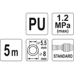 Hadice vzduchová spirální PU 5,5x8mm, 5m, YT-24201