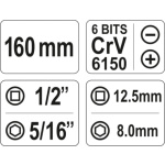 Šroubovák úderový kovový s příslušenstvím 7 ks box, YT-2802