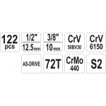 Gola sada 1/2", 1/4" + příslušenství 122 ks, YT-38901