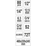 Skříňka s nářadím 1/2", 1/4"  80 ks, YT-38951