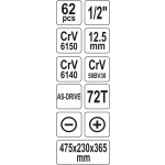 Skříňka s nářadím 1/2"  62 ks, YT-3895