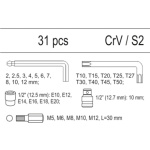 Vložka do zásuvky - sada imbus, torx, bity 31ks, YT-55451