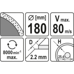 Kotouč řezný diamantový 180 x 25,4 x 2,2 mm hladký, YT-6016