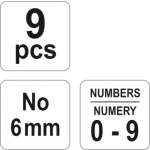Razidla číselná 6 mm 9 ks 0-9, YT-6854