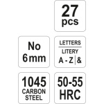 Razidla písmenková 6 mm 27 ks  A-Z,&, YT-6862