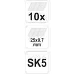 Ostří lomené náhradní 25 x 0,7 mm 10 ks, YT-7530