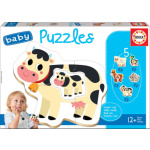 EDUCA Baby puzzle Zvířátka na farmě s mláďaty 5v1 (2-4 dílky) 122466