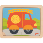 GOKI Dřevěné puzzle Hasičské auto 4 dílky 143949