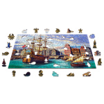 WOODEN CITY Dřevěné puzzle Staré lodě v přístavu 2v1, 505 dílků EKO 147698