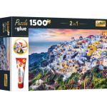 TREFL Sada 2v1 puzzle Nádherný ostrov Santorini, Řecko 1500 dílků s lepidlem 152886