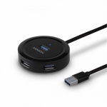 AXAGON HUE-P1A, 4x USB 3.2 Gen 1 ROUND hub, micro USB napájecí konektor, kabel USB-A 30cm, HUE-P1A