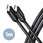 AXAGON BUCM3-CM10AB, SPEED kabel USB-C <-> USB-C, 1m, USB 3.2 Gen 1, PD 60W 3A, ALU, oplet, černý, BUCM3-CM10AB