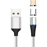 PremiumCord Magnetický micro USB a USB-C nabíjecí a datový kabel 1m, stříbrný, ku2m1fgi