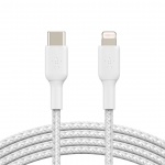 BELKIN kabel oplétaný USB-C - Lightning, 1m, bílý, CAA004bt1MWH