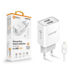 Chytrá síťová nabíječka ALIGATOR 2,4A, 2xUSB, smart IC, bílá, USB kabel pro iPhone/iPad, CHA0045