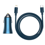 BASEUS car charger USB A + Type C + cabel Type C to Lightning PD QC4.0 3A 40W TZCCJD-03 blue 590843
