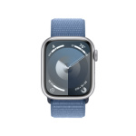 Apple Watch Series 9 41mm Stříbrný hliník s ledově modrým provlékacím sportovním řemínkem MR923QC/A