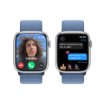 Apple Watch Series 9 45mm Stříbrný hliník s ledově modrým provlékacím sportovním řemínkem MR9F3QC/A