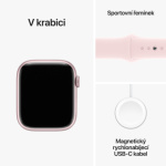 Apple Watch Series 9 45mm Cellular Růžový hliník se světle růžovým sportovním řemínkem - S/M MRMK3QC/A