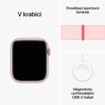 Apple Watch Series 9 45mm Cellular Růžový hliník se světle růžovým provlékacím sportovním řemínkem MRMM3QC/A