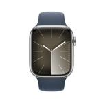 Apple Watch Series 9 45mm Cellular Stříbrný nerez s ledově modrým sportovním řemínkem - M/L MRMP3QC/A