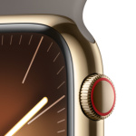 Apple Watch Series 9 45mm Cellular Zlatý nerez s jílově šedým sportovním řemínkem - M/L MRMT3QC/A