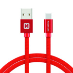 SWISSTEN Textile USB-C, datový kabel, červený, 2 m 71521306